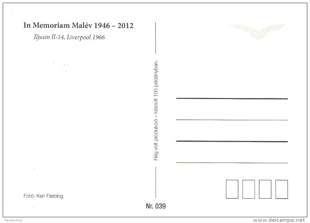 AIRPLANE AEROPLANE AIRCRAFT ILYUSHIN IL-14 HUNGARIAN AIRLINES MALEV LIVERPOOL ENGLAND ENGLISH * Reg Volt 0039 * Hungary - 1946-....: Moderne