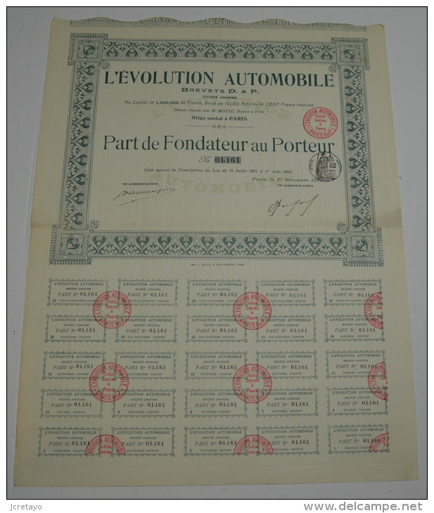 L'Evolution Automobile, Brevets D Et P - Automobile