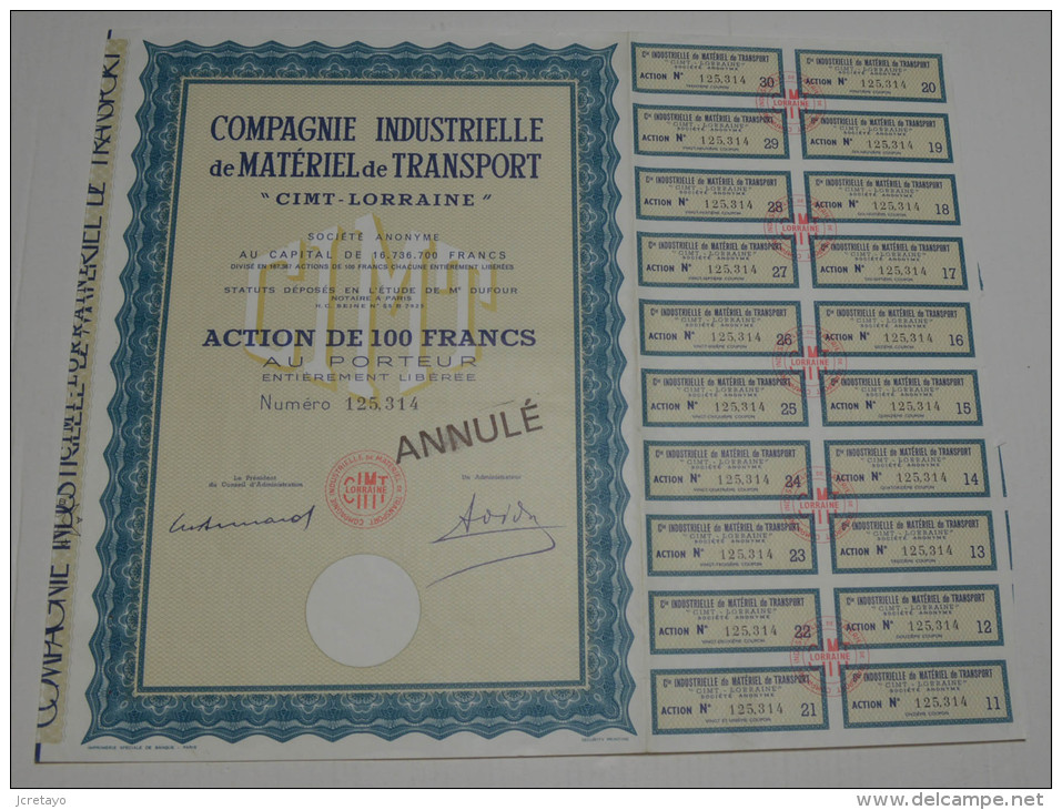 Cie Industrielle De Matériel De Transport, K De 16.736.700 Francs - Automobile