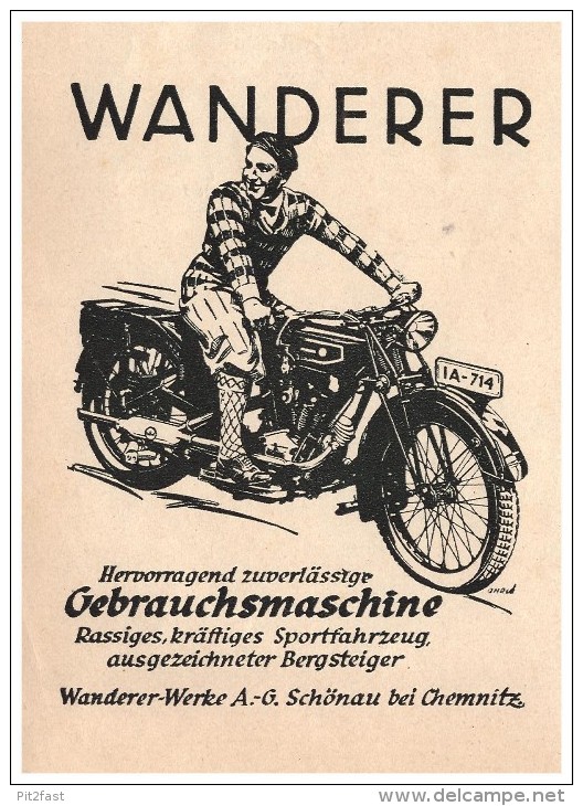 Original Werbung - 1928 - WANDERER , Werk In Schönau B. Chemnitz , Motorrad , Motorräder !!! - Motorräder
