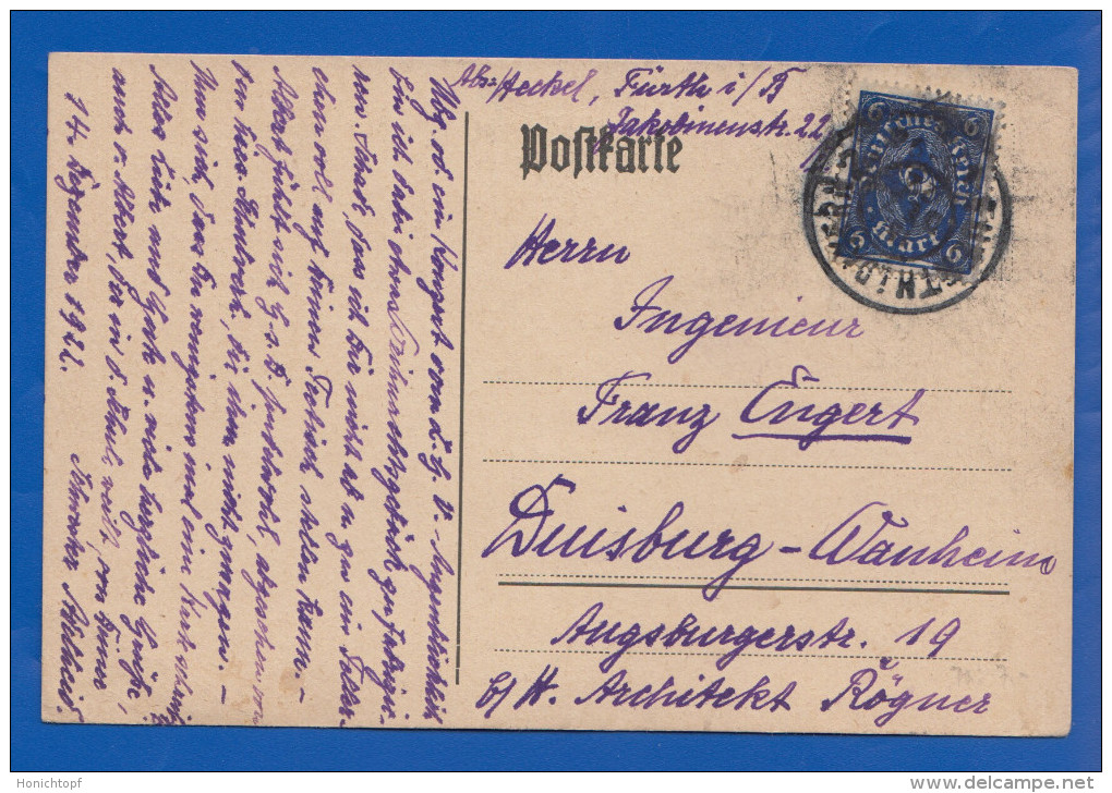 Deutschland; DR MiNr. 228, 1922 Stempel Fürth - Briefe U. Dokumente