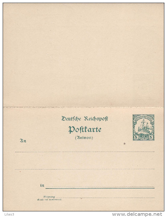 Entire Postal Avec Réponse Payée 5 Pfennig Vert Neuf Très Beau Bateau  Navire Navigation Marine - Deutsch-Neuguinea