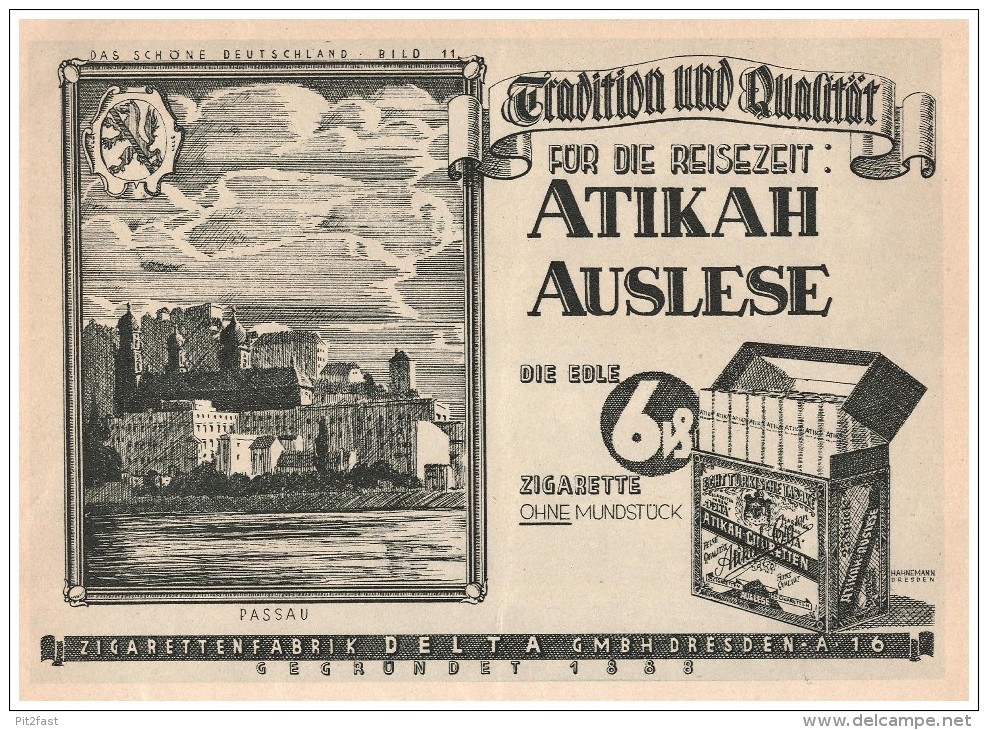 Original Werbung - 1928 - ATIKAH Zigaretten , Auslese , Zigarettenfabrik Delta In Dresden !!! - Sonstige & Ohne Zuordnung