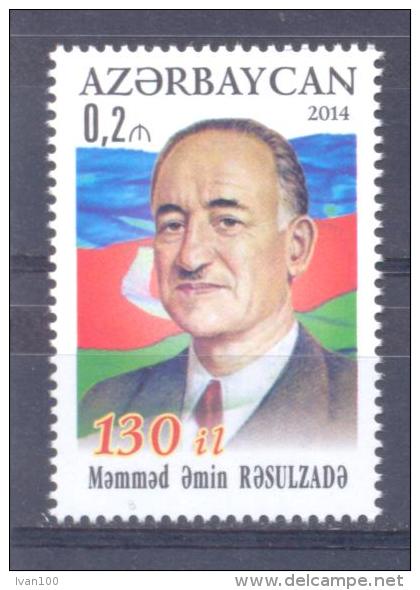 2014. Azerbaijan, M.A. Rasulzade,Writer, 1v,  Mint/** - Azerbaijan