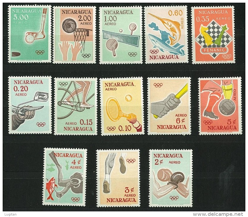 NICARAGUA - 1964 Airmail - Olympic Games - Tokyo, Japan  SERIE COMPLETA Y&T PA 493/505 - 13 VAL. NUOVI MNH ** - Summer 1964: Tokyo