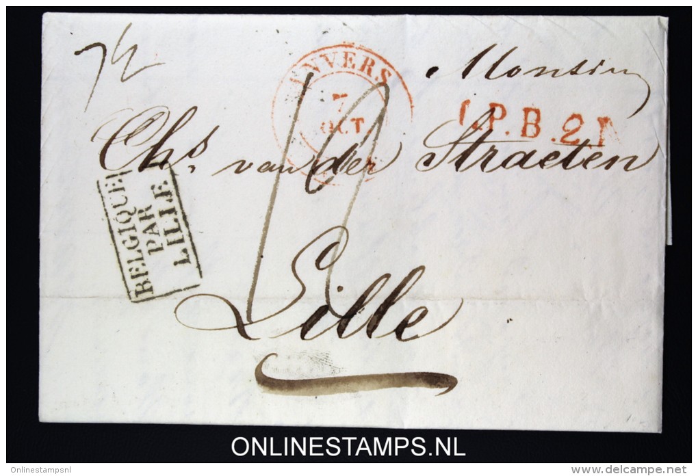 Belgium: Letter From Antwerpen Anvers To Lille 1834 ,  Belgique Par Lille - 1830-1849 (Belgique Indépendante)