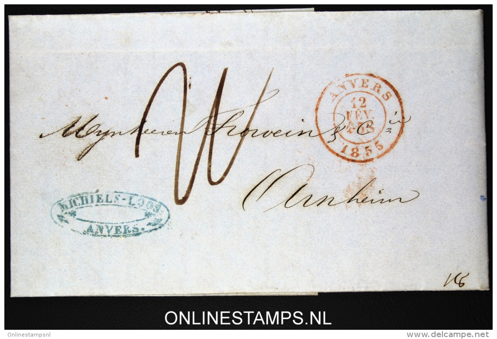 Belgium: Letter From Antwerpen / Anvers To Arnhem  1855 - 1830-1849 (Belgique Indépendante)