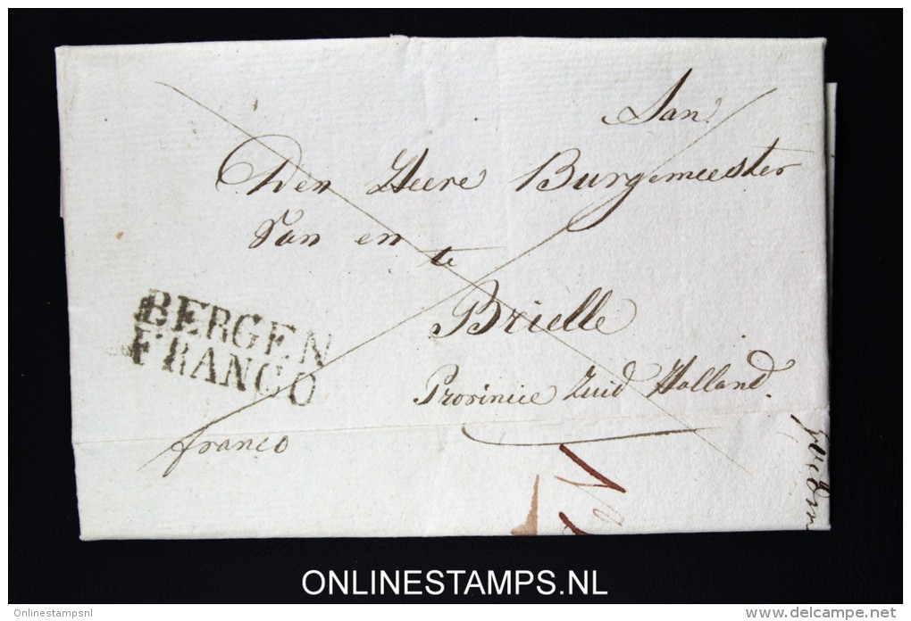 Belgium: Complete Letter Bergen / Mons, Henegouwen To Brielle Holland, Bergen Franco In Black - 1815-1830 (Holländische Periode)