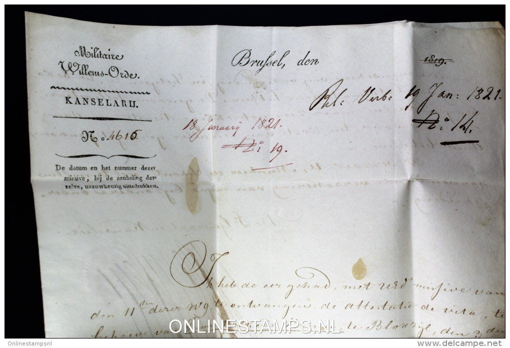 Belgium: Militaire Willems-orde Kanselarij Brussel 1821, To Veldhoven, RRR  Wax Sealed - 1815-1830 (Periodo Holandes)