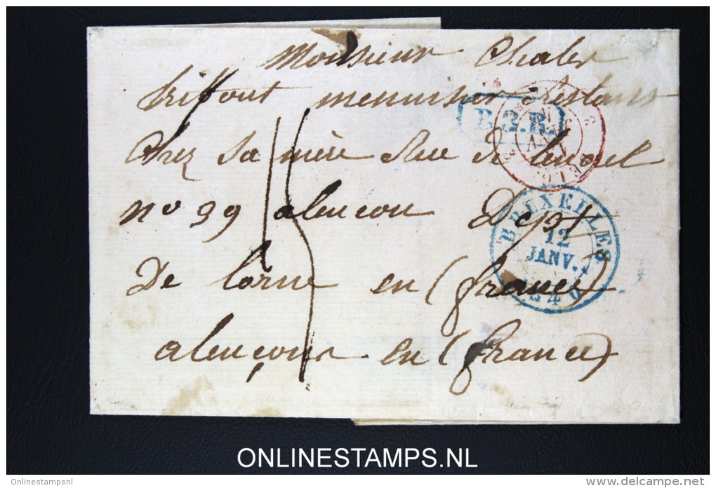 Belgium: Cover Brussels To Alençon 1840  Belgium In Red Bruxelles And B.3.R In Blue - 1830-1849 (Belgica Independiente)