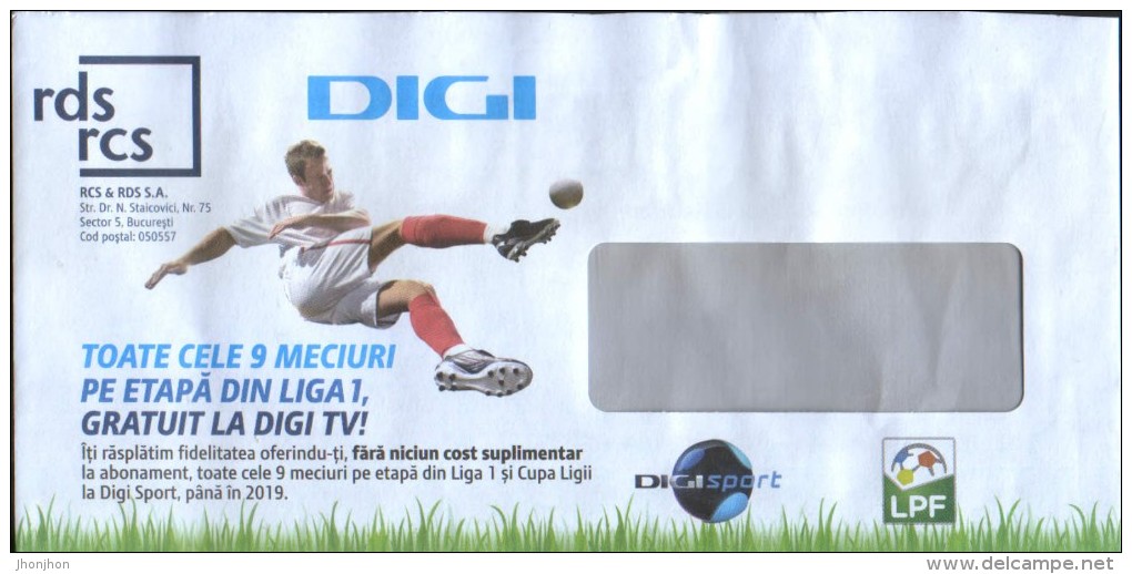 Romania - Envelope Advertising With Football - Free Digi TV Broadcasts Premier League - Lettres & Documents