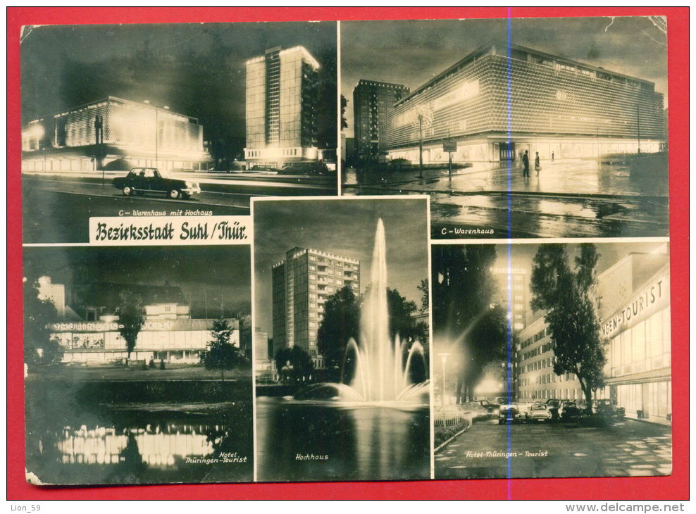 161407 / Bezirksstadt Suhl ( Thuringia  ) - NIGHT HOCHHAUS , HOTEL THURINGEN TOURIST , WARENHAUS , CAR FOUNTAIN Germany - Suhl