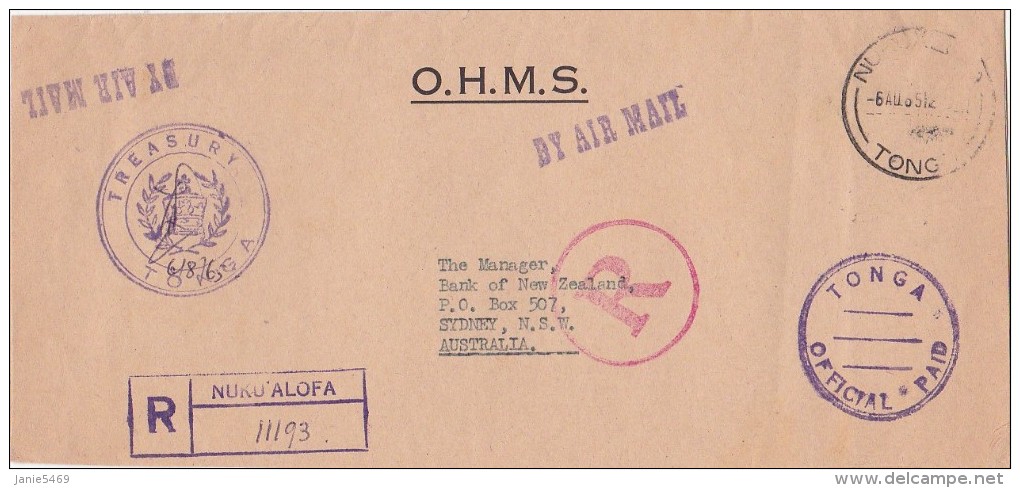 Tonga 1965 Official Paid Envelope Registered Sent To Australia - Tonga (...-1970)