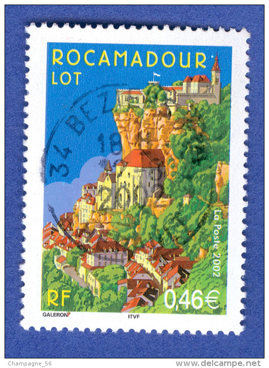 2002  N° 3492  ROCAMADOUR DEUX BANDES PHOSPHORESCENTE  OBLITÉRÉ 12.8.2002 YVERT TELLIER 0.60 € - Usati