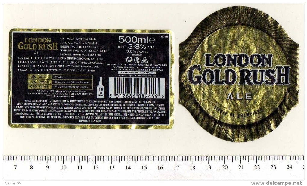 UK Beer Label - Shepherd Neame Brewery - Kent - London Gold Rush - Beer