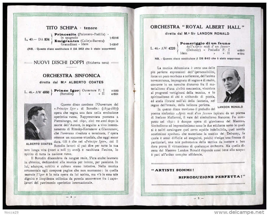 LIBRETTO LA VOCE DEL PADRONE 1927  PRESENTAZIONE NUOVI DISCHI PABLO CASALS LANDON ROLAND ALBERTO COATES SCHALJAPIN - Affiches & Posters