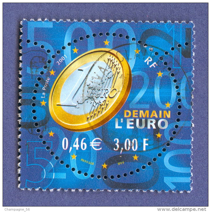 2001  N° 3402  DEMAIN L'EURO  OBLITÉRÉ YVERT TELLIER 0.60 € - Usati