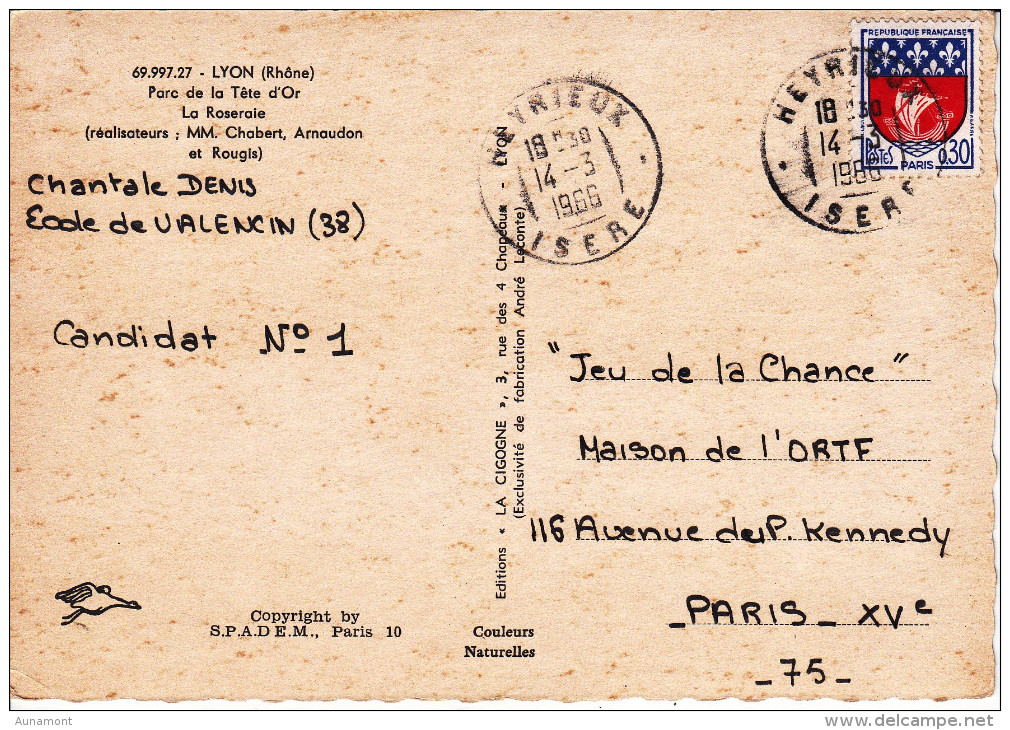 Francia-Lyon--Parc De La Tete D'Or--La Roseraie--1966--Cachet-Heyrieux,Isere - Lyon 6