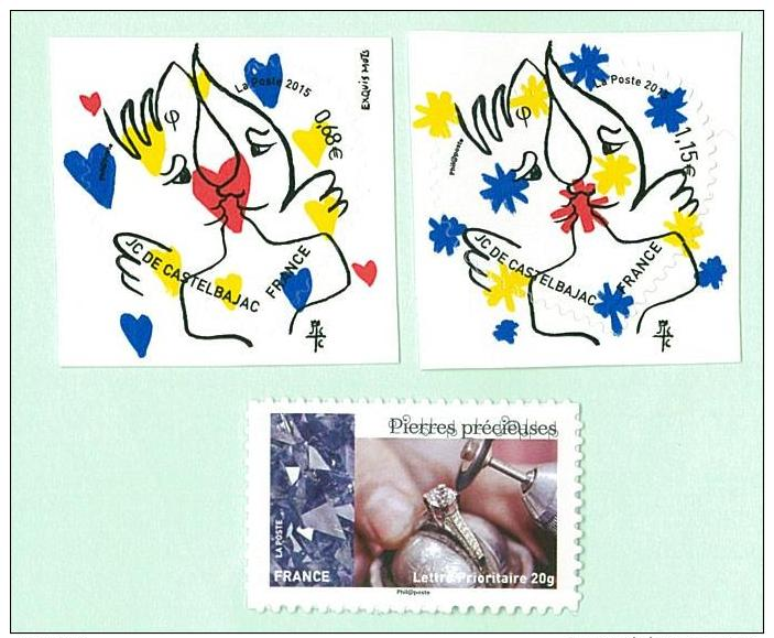 [FT2000G] FRANCE 2015  NEUF ** (MNH). N° St VALENTIN Et Pierres Précieuse 3 Adhésifs Issus De Feuilles - Autres & Non Classés