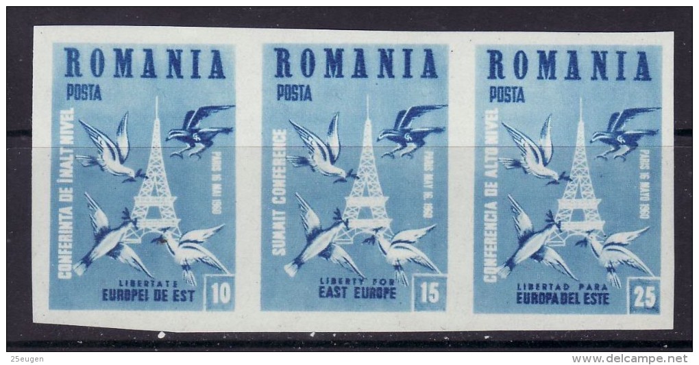 ROMANIA IN EXILE 1960 EUROPA STRIP OF 3 STAMPS  MNH IMPERFORATED - 1960