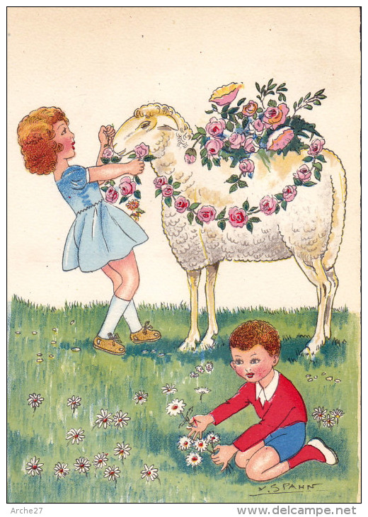 CP - SPAHN - Barré Et Dayez - Barday - Illustrateur - Mouton - Enfants - Fleurs - 1416C - Autres & Non Classés