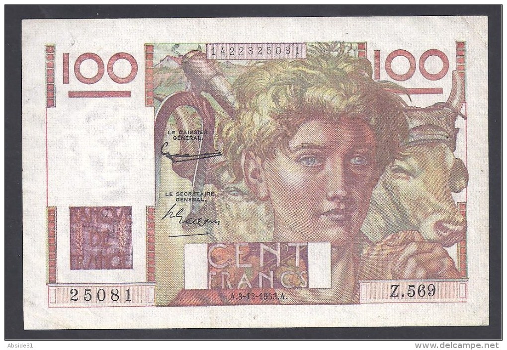 100 Francs " Jeune Paysan " Du  3 - 12 - 1953 - 100 F 1945-1954 ''Jeune Paysan''