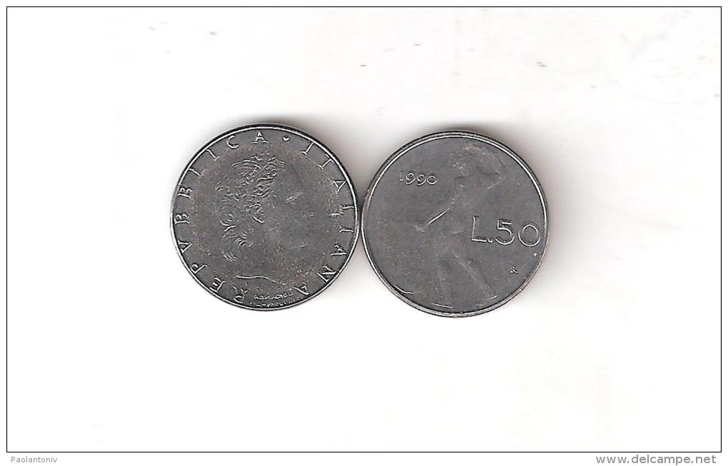 D) ITALIA  LIRE 50 DEL 1990 SENZA ROMBO - 50 Lire