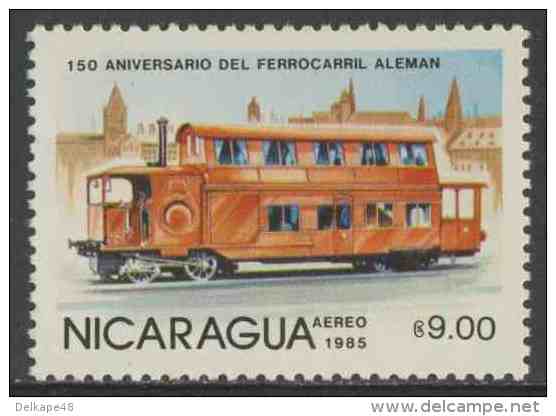 Nicaragua 1985 Mi 2582 Aero ** Double-deck Tram, Germany – 150th Ann. German Railways / Dampftrieb- Wagen - Treinen