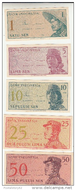 Indonesia, Lotto 5 Banconote 1964 Non Circolate - Indonésie