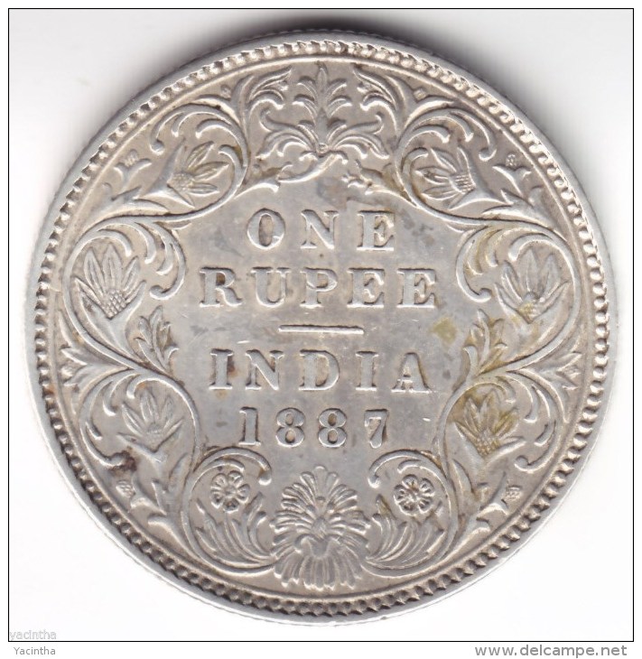 @Y@    BRITISH INDIA    1 Rupee 1887 Double Curve In Crown B Incuse (2340) - Indien