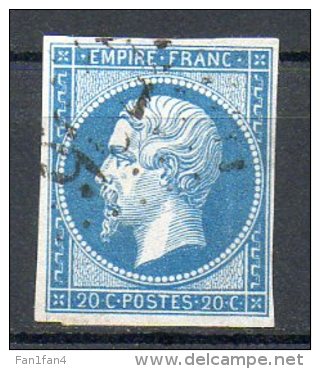 FRANCE - 1853-60 - Second Empire - Napoléon III - N° 14B - 20 C. Bleu (Type II) (Oblitération Losange GROS Chiffres) - 1853-1860 Napoléon III