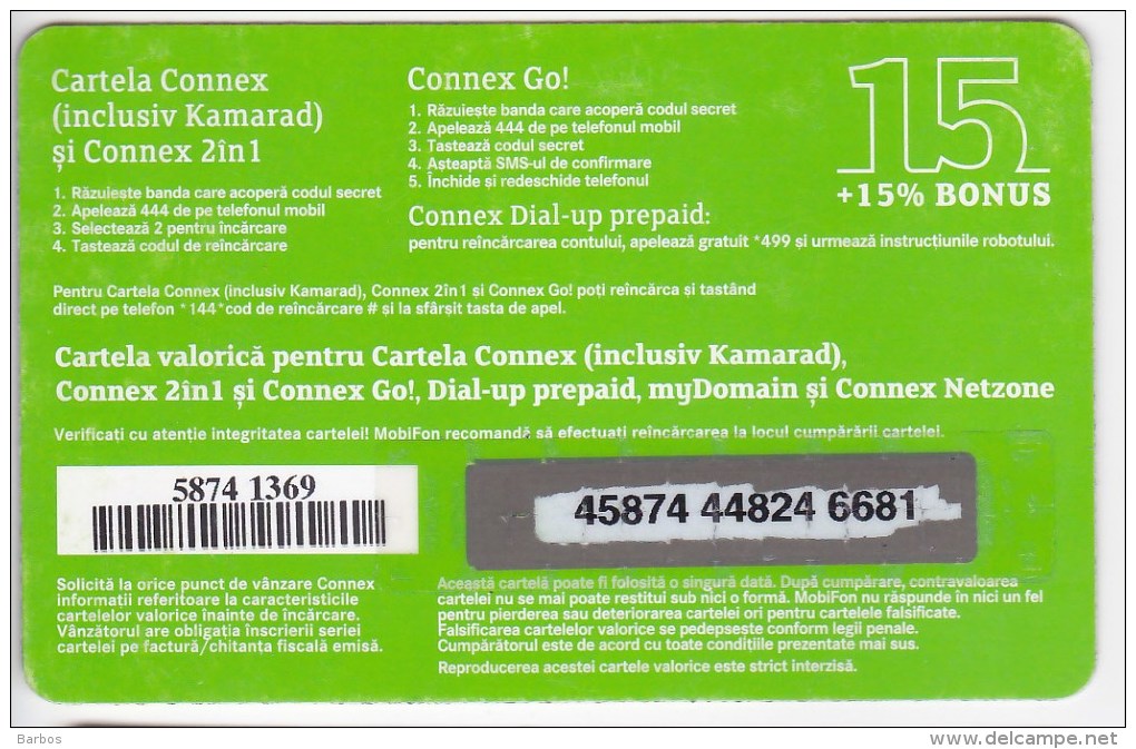 Romania  ,  Roumanie , Prepaid Phonecard -  Connex  ,  15  , Paper , Used - Romania