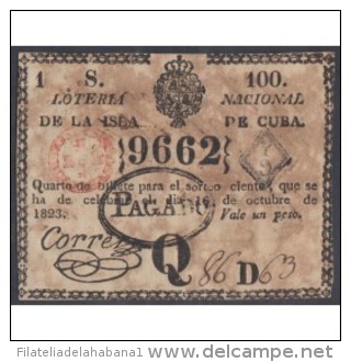 LOT-5- Cuba España Spain. Billete De Loteria. Lottery Ticket. 1823. Sorteo 100 - Cuba