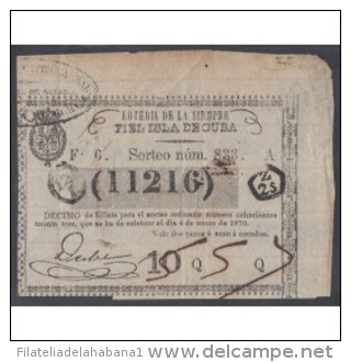 LOT-66 Cuba España Spain. Billete De Loteria. Lottery Ticket. 1870. Sorteo 833 - Cuba