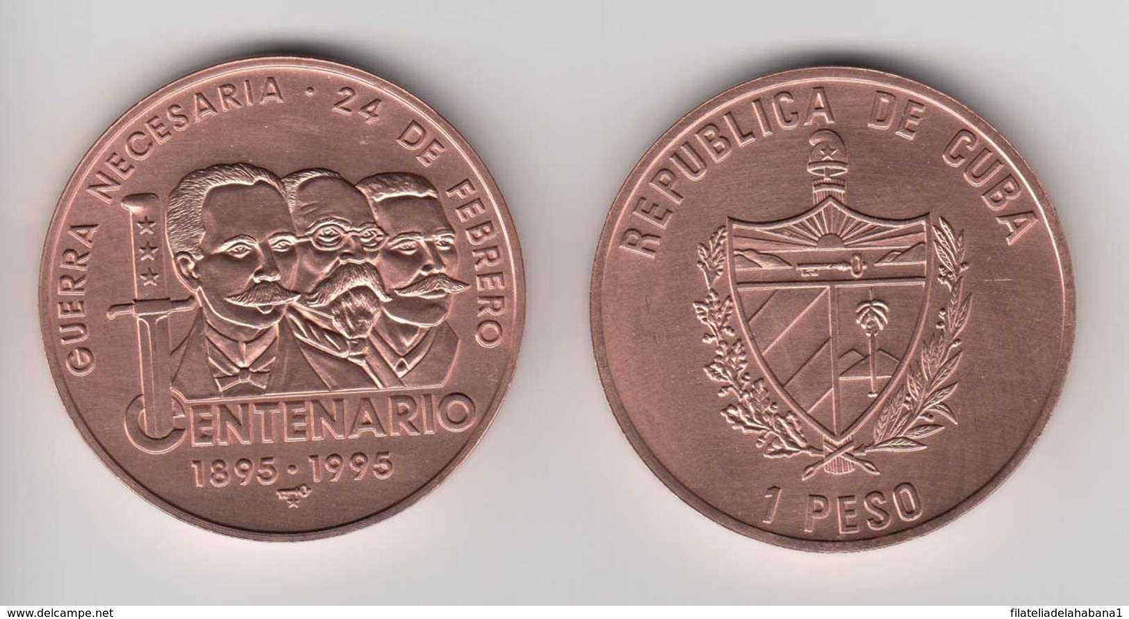 1995-MN-2 CUBA. KM 520. 1$. 1995. COPPER. COBRE. CENTENARIO DE LA GUERRA DE INDEPENDENCIA. JOSE MARTI. INDEPENDENCE WAR. - Cuba