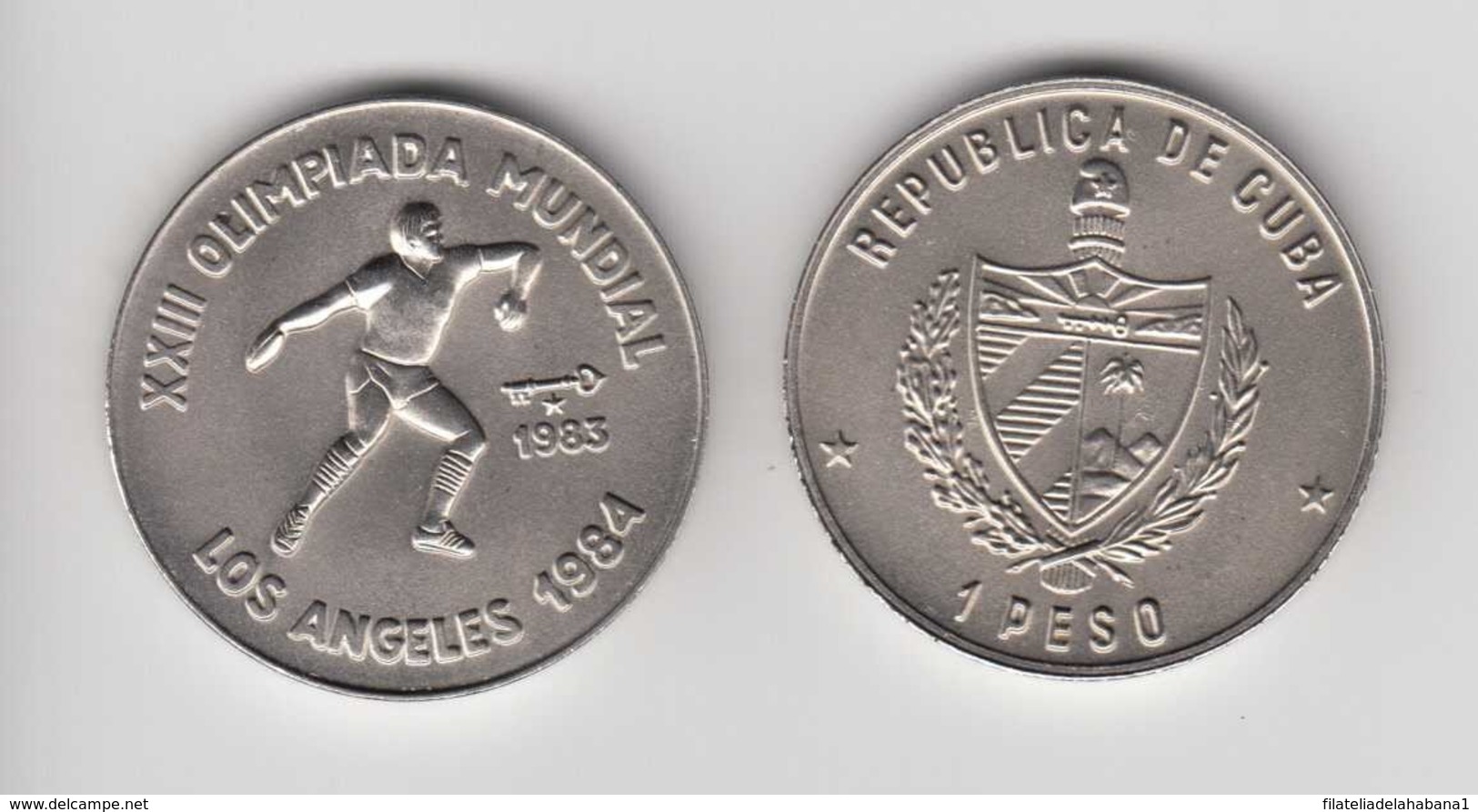 1983-MN-3 CUBA. KM 174. 1$. 1983. COPPER- NICKEL. UNC. OLIMPIC GAMES. OLIMPIADAS DE LOS ANGELES. LANZAMIENTO DE DISCO. - Kuba