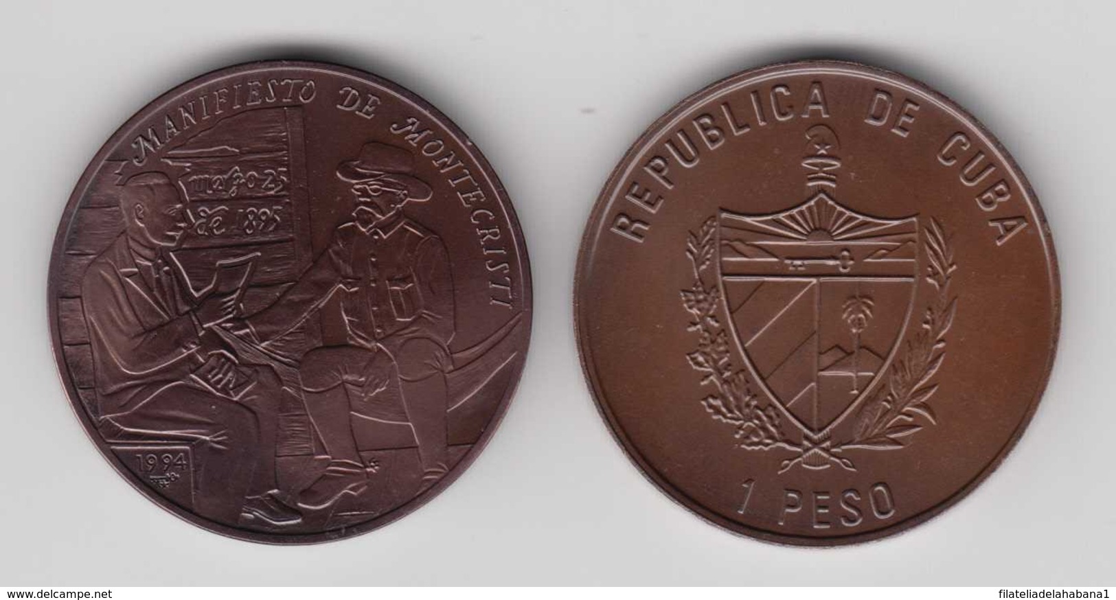 1994-MN-1 CUBA. KM 516. 1$. 1994. COPPER. COBRE PATINADO. JOSE MARTI Y MAXIMO GOMEZ. - Cuba