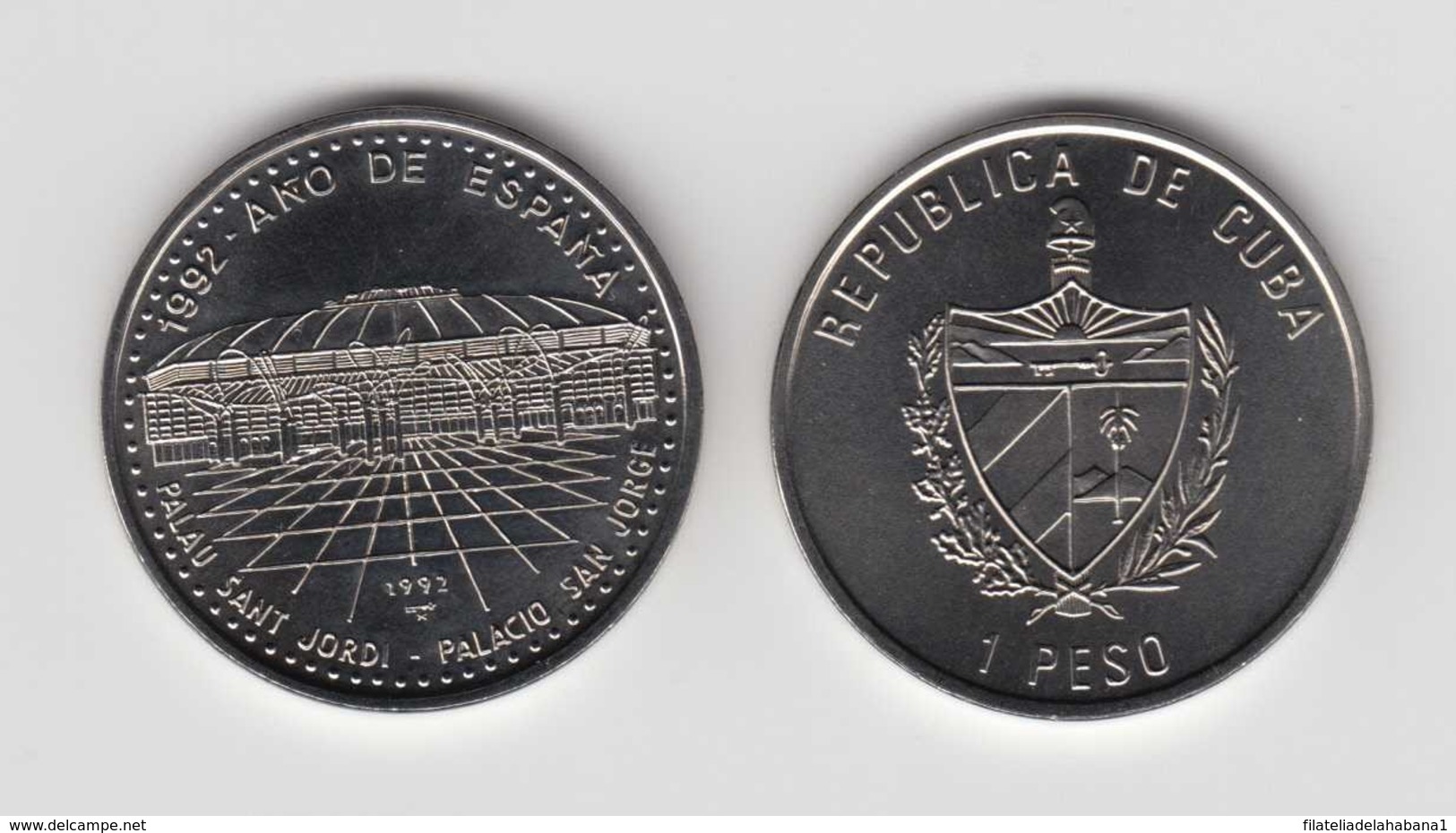 1992-MN-6 CUBA. KM 403. 1$. 1992. COPPER- NICKEL. SPAIN YEAR. AÑO DE ESPAÑA. PALACIO DE SAN JORDI. BARCELONA. - Kuba