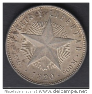 1920-MN-10 CUBA. KM 13.2 SILVER 20c STAR 1920. ESTRELLA RADIANTE. XF BRILLO ORIGINAL. - Kuba