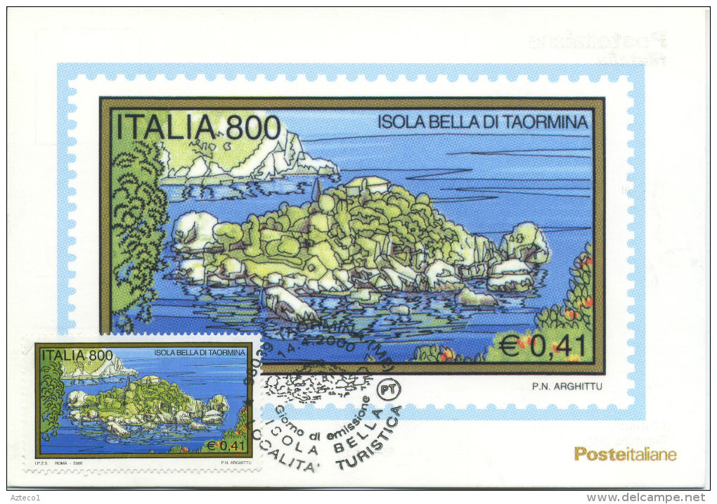 ITALIA - FDC MAXIMUM CARD 2000 - TURISMO - ISOLA BELLA TAORMINA - ANNULLO SPECIALE - Cartoline Maximum