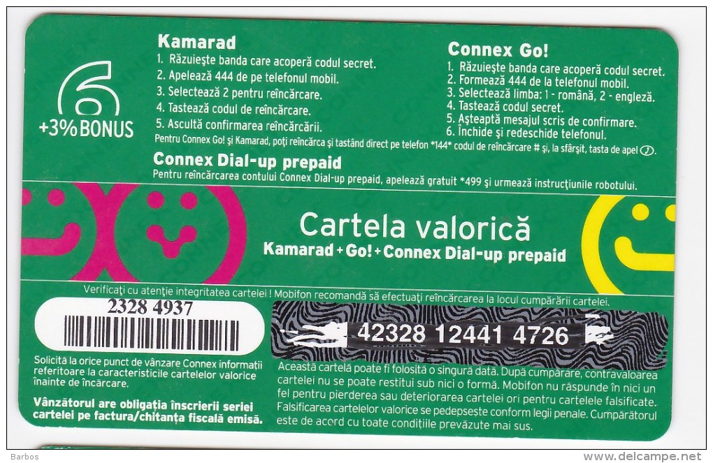 Romania ,  Prepaid Phonecard -  Connex , Camarad , 6 Euro ,  Used - Romania