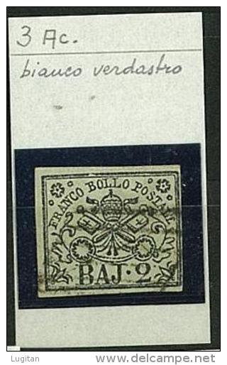 STATO PONTIFICIO - PAPAL STATE SINGLE STAMPS -  SASS. 3 Ac - 2 Baj  -  Bianco Verdastro - Usato - Etats Pontificaux