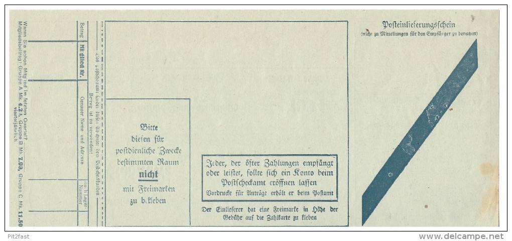 Original Post-Einlieferungsschein - 1929 - Zahlkarte , Berlin , Check , Post !!! - Schecks  Und Reiseschecks