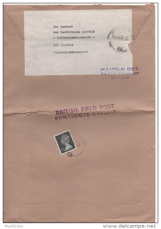 Großer Brief,  Feldpost, British Field Post, Nach Alsfeld - Service