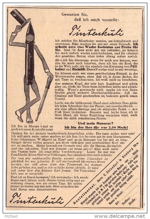 Original Werbung - 1929 - Tintenkuli , Federhalter Und Bleistift , Kugelschreiber , Tinte !!! - Schreibgerät