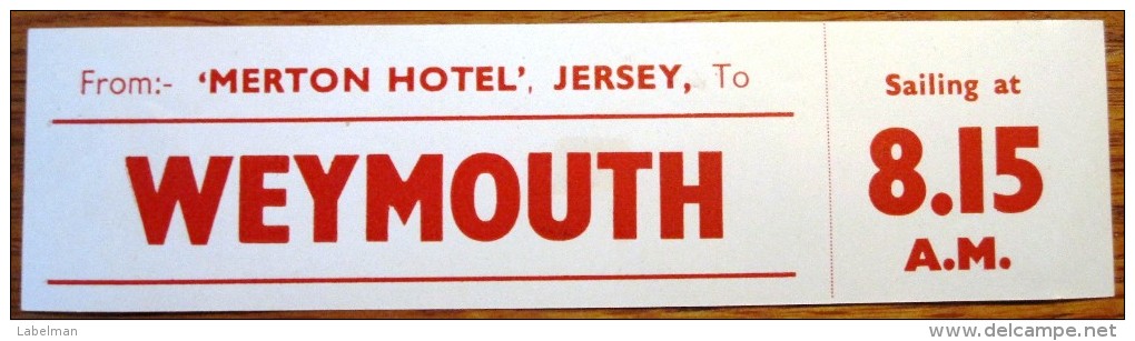 HOTEL MOTOR MOTEL WEYMOUTH MERTON JERSEY ISLAND UK ENGLAND GREAT BRITAIN STICKER DECAL LUGGAGE LABEL ETIQUETTE AUFKLEBER - Hotel Labels