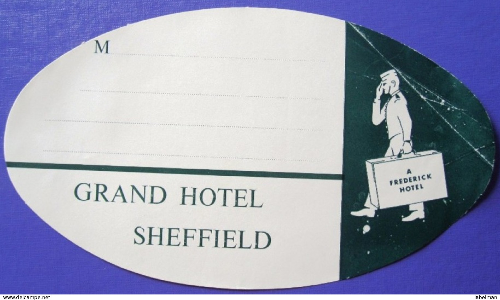 HOTEL MOTOR MOTEL GRAND FREDERICK SHEFFIELD UK ENGLAND GREAT BRITAIN STICKER DECAL LUGGAGE LABEL ETIQUETTE AUFKLEBER - Hotel Labels