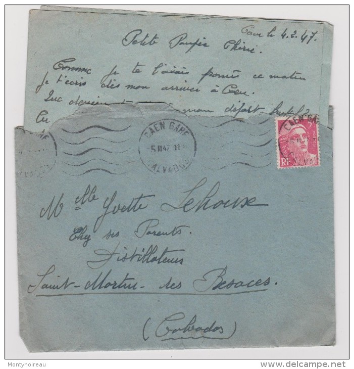 Lettre-enveloppe: Vire-caen -st Martin Des Besaces - Timbre - Cachet :  Corerspondance Deux  2 Personnes - Autres & Non Classés