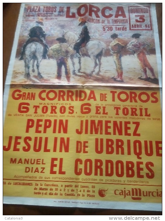 TOROS - Cartel Antiguo Plaza Corrida De Toros En LORCA 1994 - Mide 70 X 50 Cm - Affiches