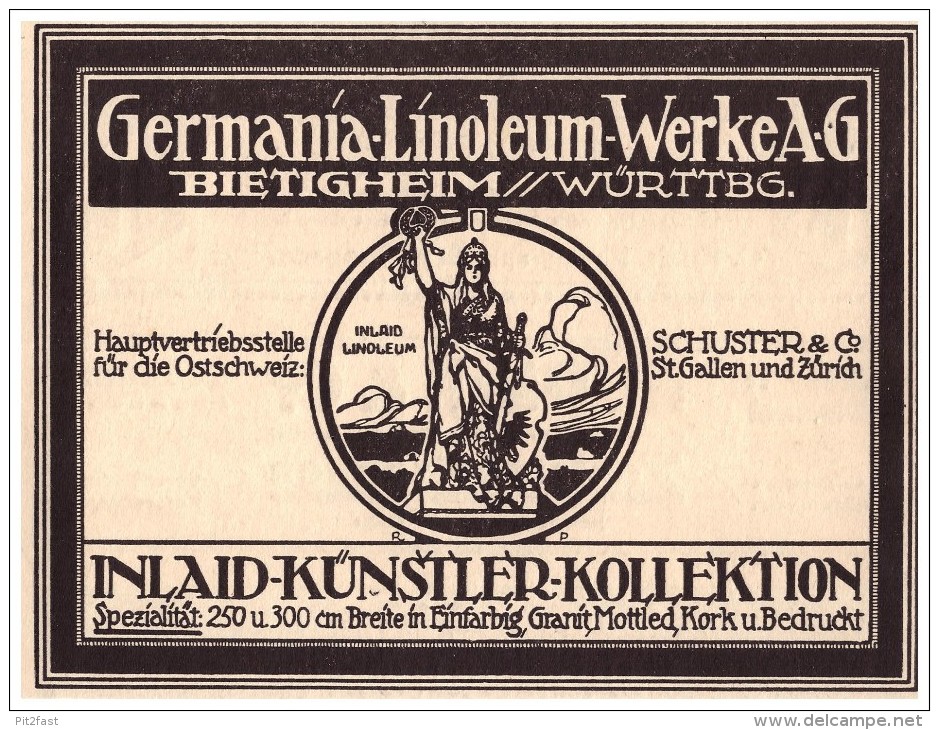 Original Werbung - 1914 - Germania Linoleum-Werke In Bietigheim , Inlaid-Künstler !!! - Bietigheim-Bissingen